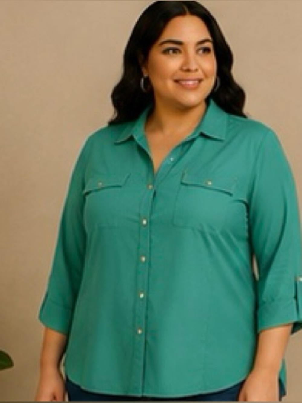 Cathy - Women's Button-Down Shirt with Chest Pockets - Size 1X